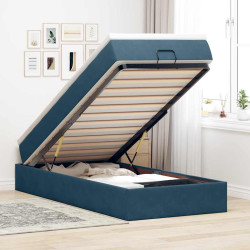 Estrutura de cama otomana com colchão azul escuro veludo