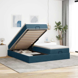 Estrutura cama otomana colchões 180x200 cm veludo azul escuro