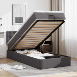 Cama otomana com colchão 90x200 cm couro artificial cinzento