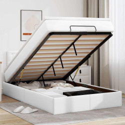 Estrutura de cama otomana com colchão branco couro falso
