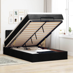 Cama otomana com colchão & leds 120x190 cm tecido preto
