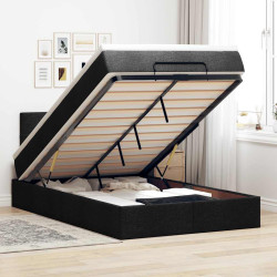 Cama otomana com colchão & leds 120x190 cm tecido preto