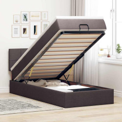 Estrutura cama otomana colchão 80x200 cm tecido castanho escuro
