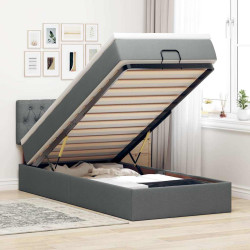 Estrutura cama otomana colchão 100x200cm tecido cinzento escuro