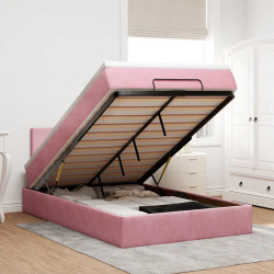 Cama otomana com colchão & leds 120x190cm veludo rosa
