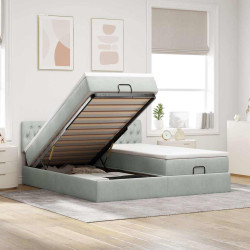 Estrutura cama otomana colchões 180x200cm veludo cinzento claro