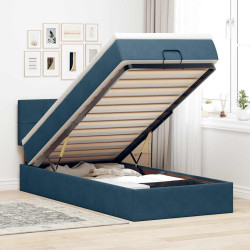 Cama otomana com colchão & leds 80x200cm veludo azul-escuro