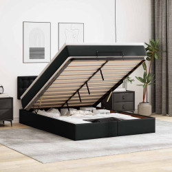 Cama otomana com colchões&leds 140x200cm couro artificial preto