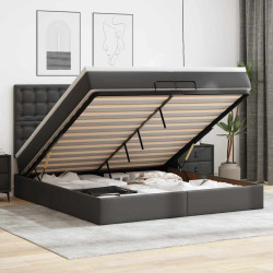 Estrutura de cama otomana com colchões pele artificial preta