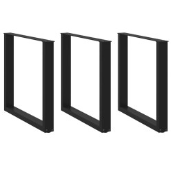 Pés para mesa de jantar em formato de u, 3 peças, preto, 90x(72-73) cm, aço