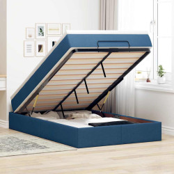 Estrutura de cama otomana com colchão 120x190 cm tecido azul