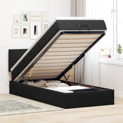 Estrutura de cama otomana com colchão preto veludo