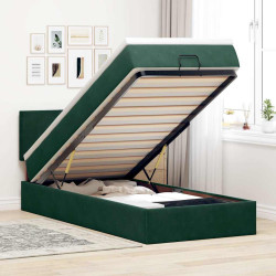 Estrutura de cama otomana com colchão verde escuro veludo