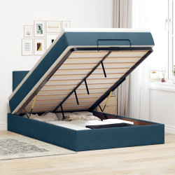 Estrutura cama otomana colchão 120x200cm veludo azul escuro