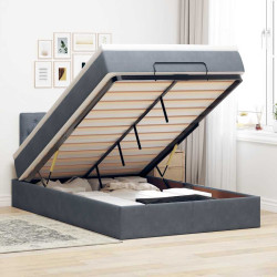 Cama otomana com colchão 120x190 cm veludo cinzento-escuro