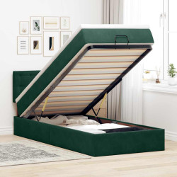 Estrutura de cama otomana com colchão verde escuro veludo