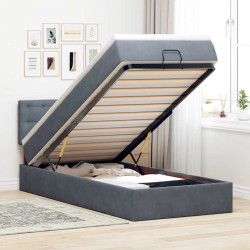 Moldura de cama otomana com colchão cinza escuro veludo