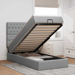 Estrutura cama otomana colchão 100x200 cm tecido cinzento claro