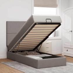 Estrutura de cama otomana com colchão tecido cinzento 90x190cm