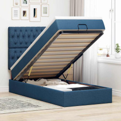 Estrutura de cama otomana com colchão tecido azul 90x190cm