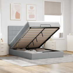 Estrutura cama otomana colchão 140x200cm tecido cinzento claro