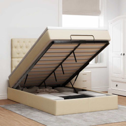 Estrutura de cama otomana com colchão tecido creme 120x200cm
