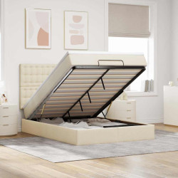 Estrutura de cama otomana com colchão tecido creme 140x200cm