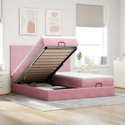 Moldura de cama otomana com colchão rosa 200x200cm veludo