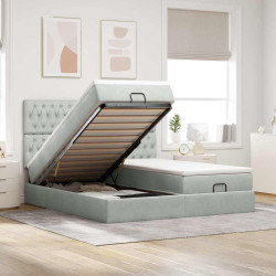 Estrutura cama otomana colchões 180x200cm veludo cinzento claro