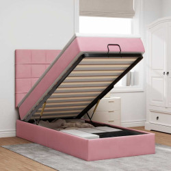 Moldura de cama otomana com colchões rosa 100x200cm veludo