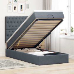 Estrutura de cama otomana com colchões cinza escuro veludo