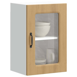 Armário de parede cozinha porta vidro kalmar carvalho artesanal