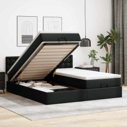 Estrutura de cama otomana com colchões pele artificial preta