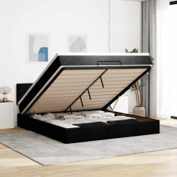 Cama otomana com colchão & leds 180x200cm tecido preto