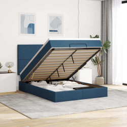 Estrutura de cama otomana com colchão 140x190cm tecido azul
