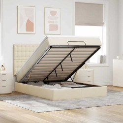 Estrutura de cama otomana com creme de colchão 140x190cm tecido