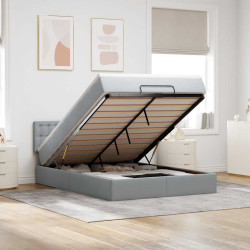 Cama otomana com colchão & leds cinzento claro 140x190cm tecido