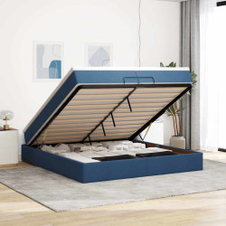 Estrutura de cama otomana com colchões 200x200cm tecido azul
