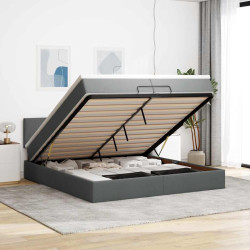 Estrutura de cama otomana com colchões tecido cinzento escuro