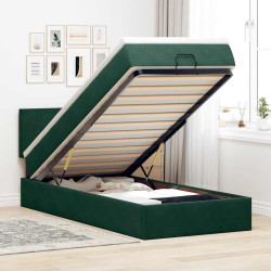 Cama otomana com colchão & leds 80x200cm veludo verde-escuro