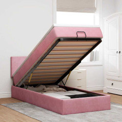 Cama otomana com colchão & leds 80x200cm veludo rosa