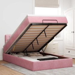 Cama otomana com colchão & leds 120x190cm veludo rosa