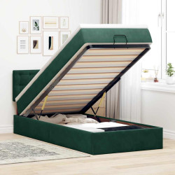 Estrutura de cama otomana com colchão verde escuro veludo