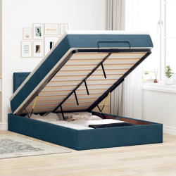 Cama otomana com colchão & leds 120x190cm veludo azul-escuro