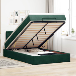 Estrutura de cama otomana com colchão verde escuro veludo