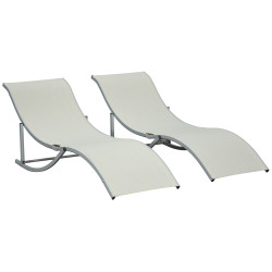 2 Espreguiçadeiras ergonômicas dobráveis ​​em forma de s com estrutura de alumínio textilene para jardim e varanda 165x61x63 cm bege