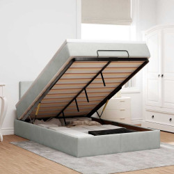Cama otomana com colchão & leds 120x190cm veludo cinza-claro