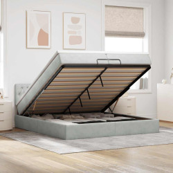 Estrutura cama otomana colchões 200x200cm veludo cinzento claro