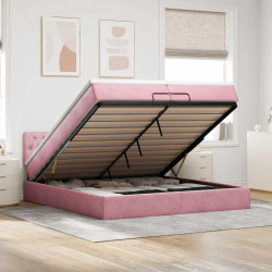 Moldura de cama otomana com colchão rosa 200x200cm veludo