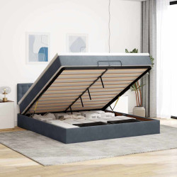 Moldura de cama otomana com colchão cinza escuro veludo